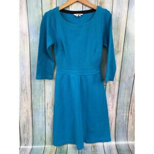 Boden Alice Ponte Dress Fit and Flare Turquoise US Size 2 3/4 Sleeve Knee Length